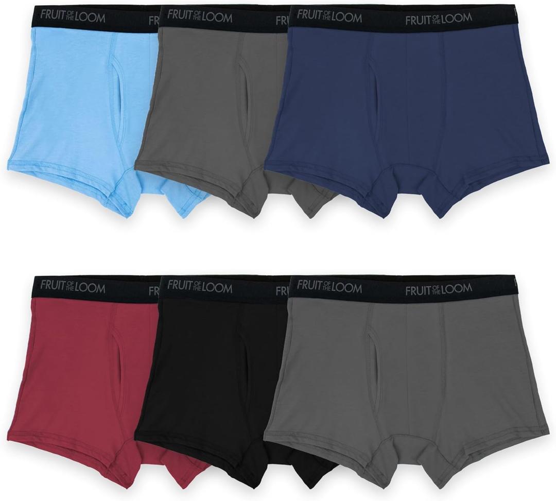 Fruit of the Loom Men's 4-way Stretch Boxer Briefs | Lightweight & Moisture Wicking Underwear | Long Leg, Regular Leg & Trunk (M)