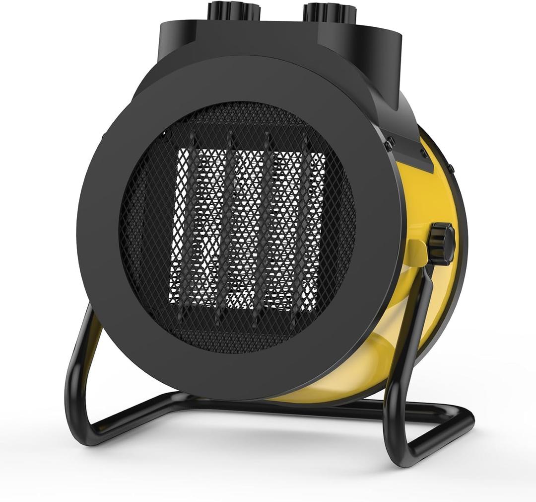 1500W Electric Space Heater with 90 Adjustable Angle, Overheat Protection, Heater for Garage, Office, Indoor Use (Yellow)