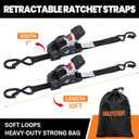 Self Retracting Ratchet Straps 1" x 10' (2-Pack) - Black Heavy Duty Tie Down Straps with Auto Retract, 1540lb Break Strength for Truck, Motorcycle, ATV, Cargo Trailer