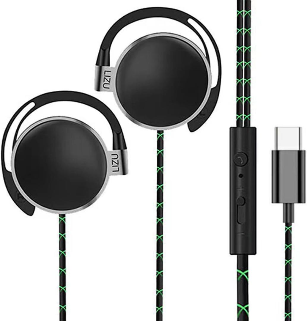 C-YOUNG USB C Headphones Over-Ear Buds Hooks Microphone for Sports Running & Volume Control, Fit Small Ears Type C Wired Earbuds, Compatible with iPad and Android Smartphones