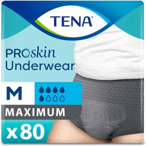 TENA ProSkin Disposable Underwear Male Pull On with Tear Away Seams Medium, 73520, Maximum, 80 Ct (Small/Medium)
