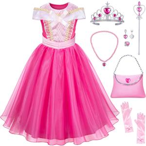 Pink Princess Costume Dress for Girls - Sleeping Beauty Dress with Accessories (10-11 Years)