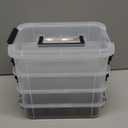 JUXYES 4-Tiers Stack Carry Storage Box With 2 Divided Tray, Transparent Stackable Storage Bin With Handle Lid Latching Storage Container for School & Office Supplies, Black