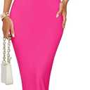 ZESICA Women's Summer Bodycon Midi Dress Sleeveless Square Neck Slim Fit Back Slit Long Cocktail Party Dresses, S Pink