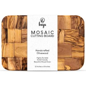 Bayu Handcrafted Olive Wood Charcuterie Board and Serving Platter, 12" x 8" x 0.8" Olive Wood Cutting Board with Rustic Natural Finish, Wooden Kitchen Accessories