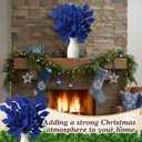 6 Pcs Christmas Artificial Velvet Glitter Magnolia Leaf Glittered Spray Picks 20" Fake Floral Leaf Branches Xmas Decoration for Christmas Tree DIY Crafts Gift Home Garden Decor(Navy Blue)