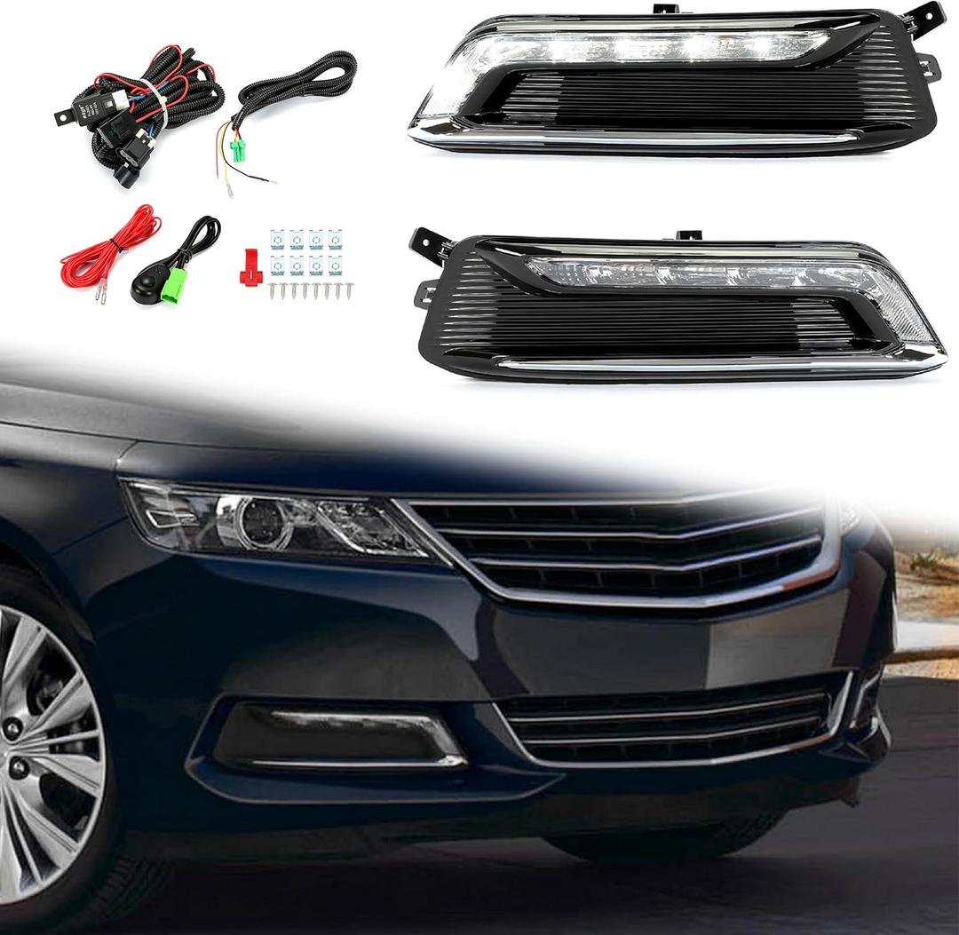 HECASA LED Fog Light Set Compatible with 2014-2020 Chevrolet Impala Replacement for GM2562102 GM2563102 w/Fog Light Bezel Wiring Switch Kit Pair Fog Lamp (Clear Lens+Black Housing) HECASA LED Fog Light Set Compatible with 2014-2020 Chevrolet Impala Replacement for GM2562102 GM2563102 w/Fog Light Bezel Wiring Switch Kit Pair Fog Lamp (Clear Lens+Black Housing)