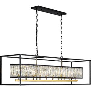 Vezzio Large Rectangular Crystal Chandelier 10 Lights Modern Farmhouse Rectangle Black Chandeliers Hanging Pendant Light Fixture for Dining Kitchen Island, L50 inch, Extra Large