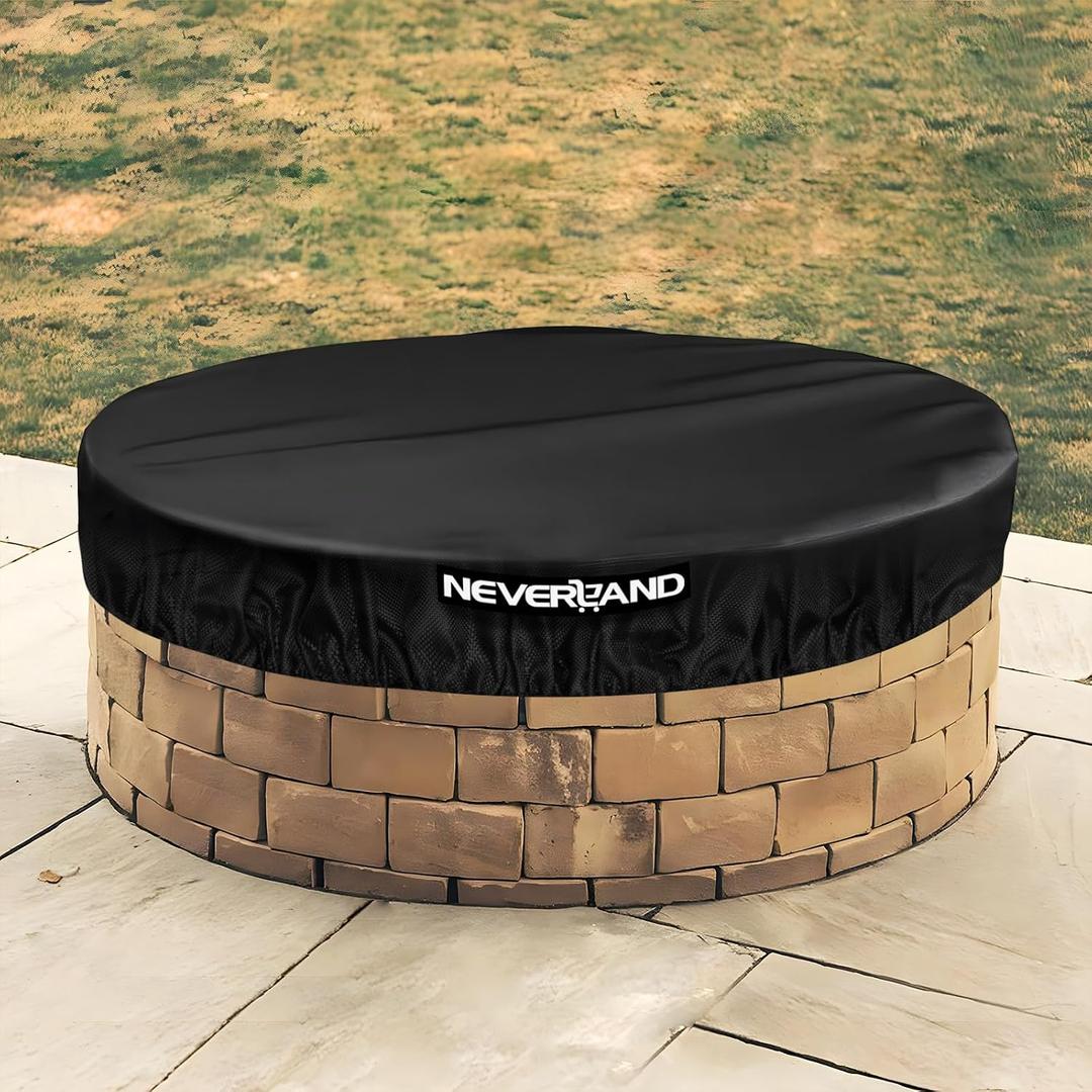 NEVERLAND Round Fire Pit Cover for In-Ground Fire Pits, 46-51 Inch Heavy Duty 600D Waterproof Outdoor Firepit Cover, Fits Built-In Stone Fire Pits, Black