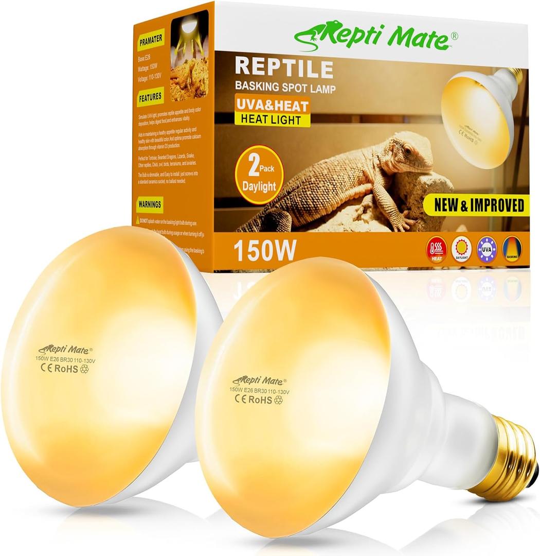 2Pack Reptile Heat Lamp, 150W Reptile Heat Emitter Infrared Basking Spot Light, UVA Daylight Heat Lamp Bulbs for Chickens Coop Reptiles Pets Brooder Use