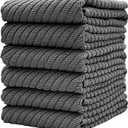 Premium Kitchen Towels (16x 25, 6 Pack) | Large Cotton Kitchen Hand Towels | Dish Towels | Diagonal Weave Design | 445 GSM Highly Absorbent Tea Towels Set with Hanging Loop | Grey