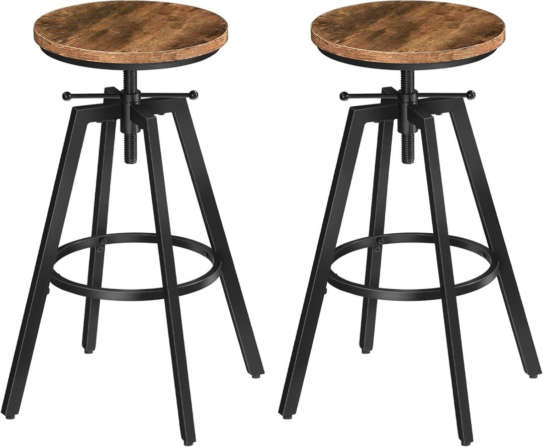 Bar Stools, Height Adjustable Swivel Bar Stool, Counter Height Bar Stool, Set of 2 Industrial Bar Stools, Vintage Round Bar Chairs with Sturdy Metal Frame, Rustic Brown BAHR0701 (Rustic Brown)