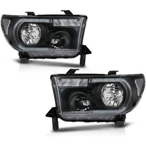 G-PLUS LED DRL Headlights Compatible with Toyota Tundra 2007-2013,Fit2008-2017 Toyota Sequoia Headlamps Assembly Clear Lens Black Housing Clear Reflector Left & Right ([LED Black] 2007-2013 Tundra)