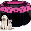 Dog Cat Playpen,Portable Puppy Kitten Pet Playpen Indoor for Small Dogs,Foldable Pet Exercise Pen Tents Cat House for Puppy Kitten Indoor Outdoor Travel Camping Use Removable Zipper Top (Pink)