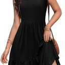 Zeagoo Womens Summer Dress Casual Ruffle Tiered Floral Square Neck Sundresses Beach Boho Mini A-line Dress 2025 with Pockets Medium