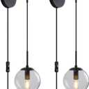 KUZZULL Wall Sconces Set of Two Matte Black Wall Lights for Bedroom Plug in Wall Sconces Set of 2 with Globe Smoke Grey Glass Shade Wall Lamp with Plug in Cord Sconces Wall Decor Set of 2 with Switch