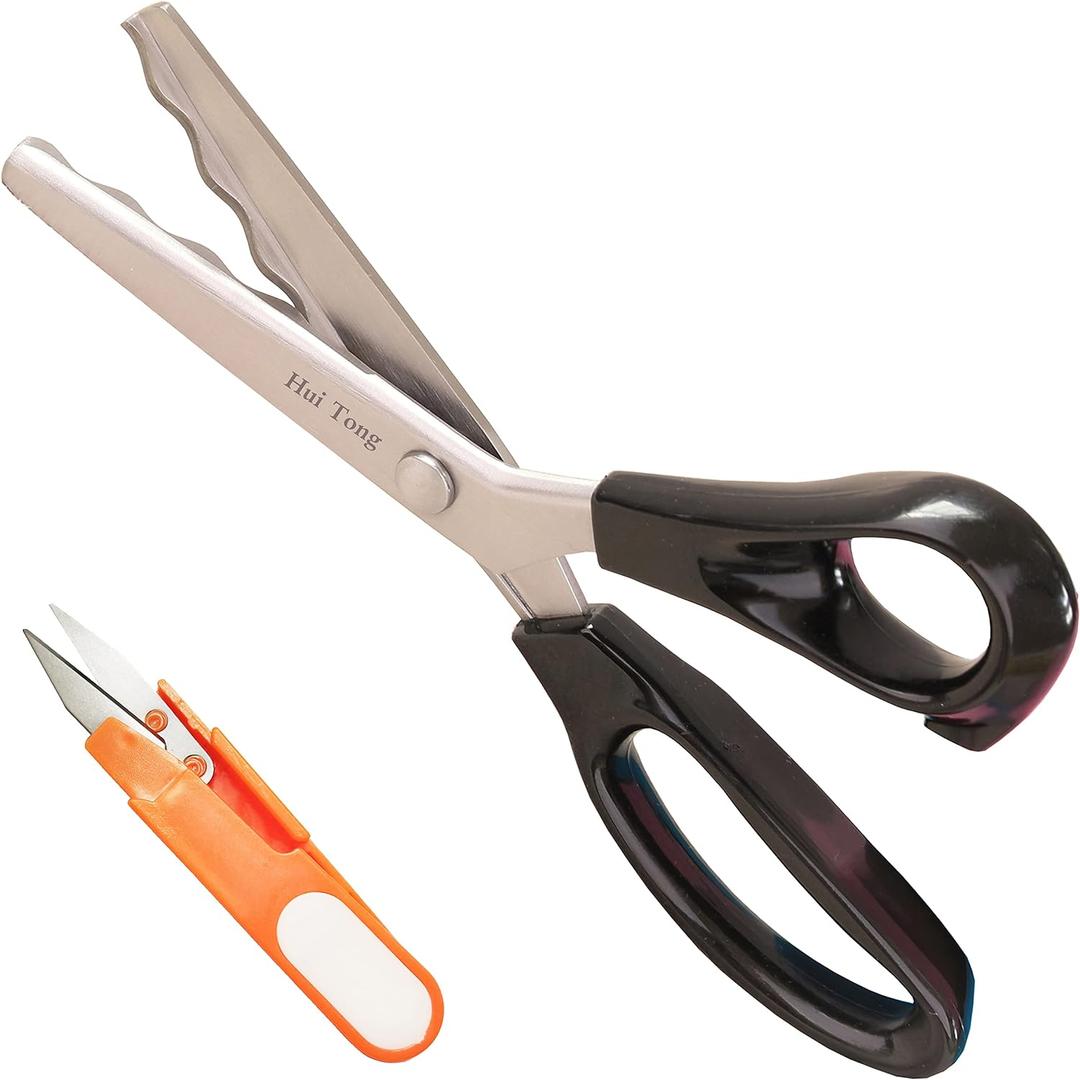 Hui Tong Strong & Sharpe Pinking Shears,Pinking Shears Scissors for Fabric, Serrated and Scalloped Scissors Fabric,3mm,5mm,7mm(Wavy 18mm)