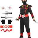 Bad boy league Deluxe Ninja Costumes Kids Ninja Costume Set with Accessories Ninjas Costumes Toys for Halloween Christmas Party(Kids-XL-10/ 12T Black)