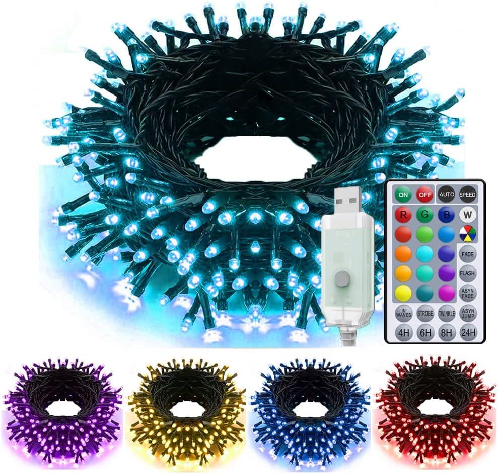Solhice 50ft Color Changing Christmas String Lights with Remote, 150 LED Indoor Fairy Light USB Powered, RGB Twinkle Light for Xmas Tree Bedroom Outdoor Decor