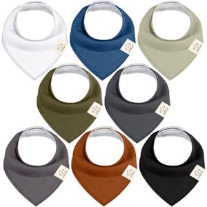 8-Pack Organic Baby Bandana Bibs for Boys, Girls - Super Absorbent Triangle Baby Bibs for Drooling and Teething Infant, 100% Cotton Extra Soft for Newborn, Infant 0-36 Months (Basics) (Cotton (Pack of 8))