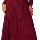 Arach&Cloz Fall Winter Womens Sweater Dress 2025 Long Sleeve Turtleneck Cashmere Ribbed Knit Tie Waist Pleated A Line Pullover Fashion Belt Midi Clothes Christmas Party Outfits Wine Red Burgundy, M