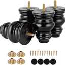 Michanco 4 Inch Black Wood Furniture Legs Set of 4 Round Replacement Wooden Bun Feet for Couch Sofa Ottoman Nightstands