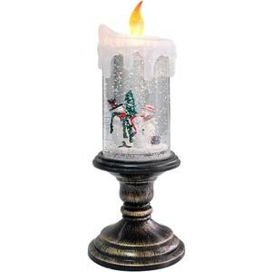 Eldnacele Christmas Snow Globe Candle Battery Operated Lighted Flameless Candles Light Swirling Water Glittering Spinning Candles for Home Decoration(Snowmen Family)
