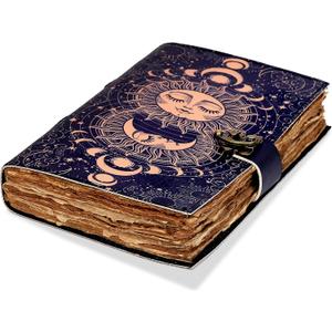 Sun & Moon Printed Journal, Handmade Deckle Edge Old Lined Journal, Sun Moon Journal, Leather Sketchbook, Leather Notebook, Leather Journal for Men, Leather Journal for Women, Drawing Journal, 9 x 6"