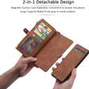 Simicoo Pixel 8 Pro Wallet case, Pixel 8 Pro Flip Leather case Card Slots Holder Zipper Purse Detachable Magnetic Cover Hand Strap Cash Pocket Pouch Wallet for Woman Man (Brown)