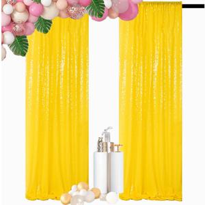 DUOBAO 2FTx8FT Sequin Curtains 2 Panels Yellow Sequin Photography Backdrop for Prom Party Payette Sequin Curtain 8Ft Sequin Shower Curtain Home Decor Wedding Backdrop Curtains (2FTx8FT, Yellow)
