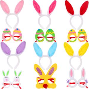 12 Pieces Easter Party Favors Plush Bunny Ears Hairbands Easter Bunny Glasses Frames Easter egg shaped glasses for Easter Party Decoration Supplies