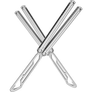 Nabalis Impulse Butterfly Knife Balisong Trainer for Practicing Flipping, Blunt Practice, No Edge ToolLightweightPublic-Friendly Metal Trainer (Silver)