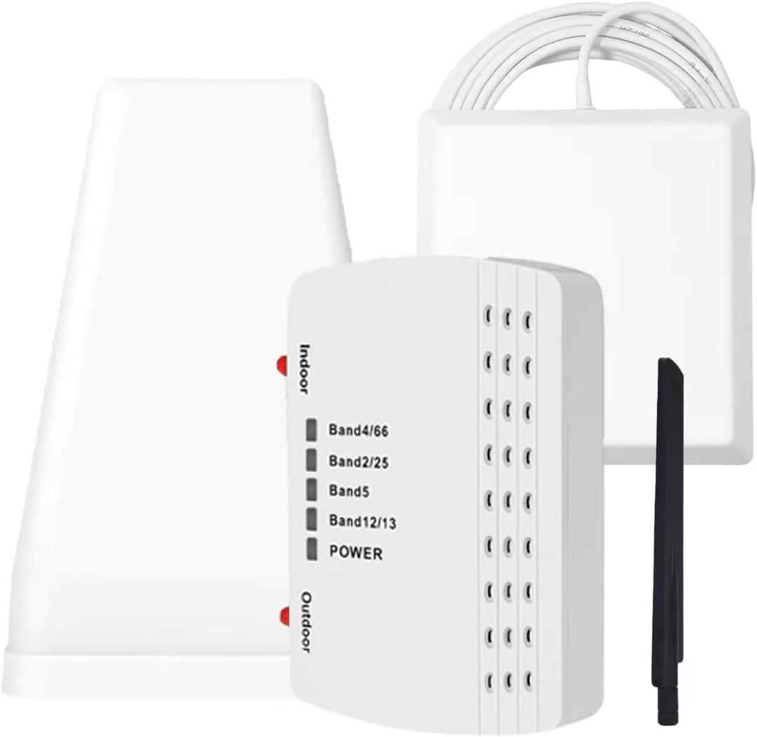 Cell Phone Booster for Home, Up to 6000 Sq.Ft,Cell Phone Signal Booster with 2 Indoor Antennas for Band 66/2/4/5/12/17/13/25,Boost 4G 5G LTE Data for All U.S. Carriers1