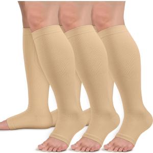 Sooverki Copper Compression Socks for Women & Men Open Toe 15-20mmHg is Best Support for Circulation Recovery All Day Wear (3X-Large, 03 Nude)