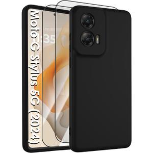 for Moto G Stylus 5G 2024 Case,Liquid Silicone Upgrade [Soft Anti-Scratch Microfiber Lining][2 HD Screen Protector][Full Camera Protection] Shockproof Phone Case for G Stylus 5G 2024 6.7 inch -Black