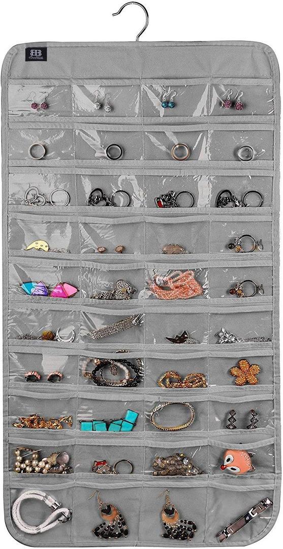 Hanging Jewelry Organizer,Accessories Organizer,80 Pocket Organizer for Holding Jewelries (Grey)