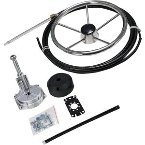 Boat Steering System, Outboard Rotary Steering Kit with 16ft Boat Steering Cable and 13.5-Inch Stainless Steering Wheel for Boat