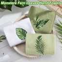 SmoothNovelty 3 Pcs Tropical Palm Leaves Hand Towels for Bathroom Decor Summer Monstera Leaves Embroidered Absorbent Soft Cotton Towels 13.78 x 29.53 Inch Farmhouse Green Decorative for Kitchen Home