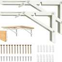 20 Inch Folding Table Brackets, 2Pcs White Collapsible Shelf Brackets for Foldable Shelf, Wall Mounted Space-Saving Folding Table Brackets