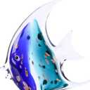 XMGZQ Hand Blown Glass Fish Figurines,Sea Glass Art Figurines Ornament,Tropical Fish Paperweights,Coastal Beach Room Decor,Colorful Aesthetics Home Decor for Bookshelf,Office,Living Room (Blue Green)