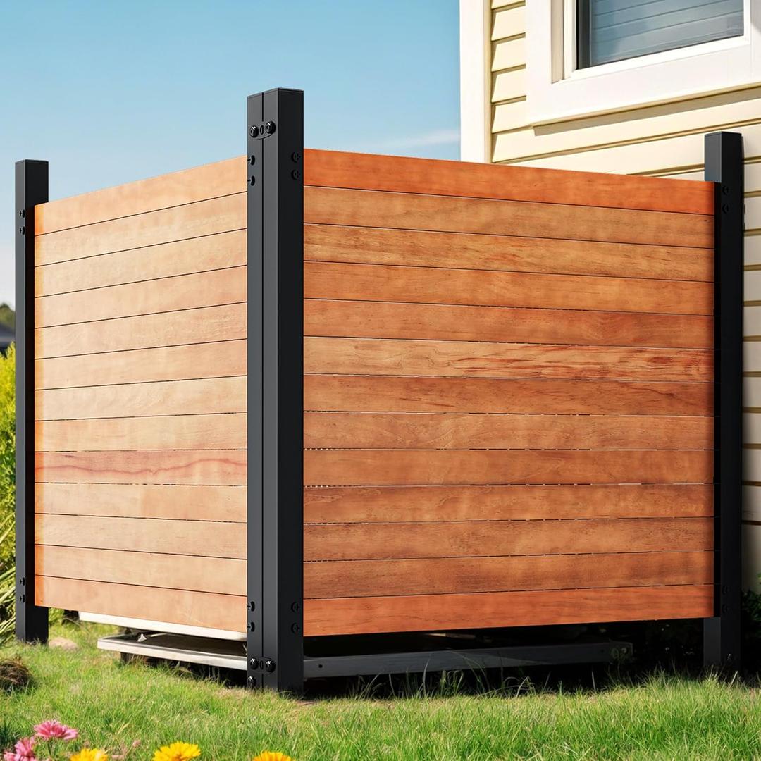 YITAHOME Air Conditioner Fence, 38" H x 38" W Pool Equipment Enclosure, Wood Trash Enclosure for Outside, Backyard, Patio, 2 Panels, Brown