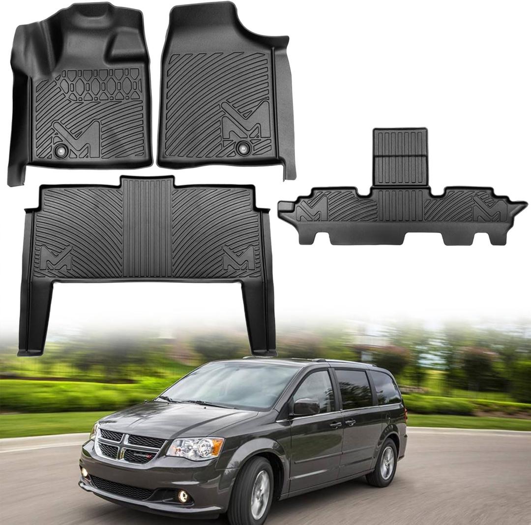 TPE Automotive Floor Mats Custom for 2011-2021 Dodge Grand Caravan 7 Seats/ 08-16 Town & Country, All Weather Protection Waterproof Floor Liner Front & Rear Row Full Set Car Mats