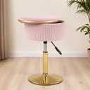 Adjustable Vanity Stool with Storage, 360 Swivel Gold Chair, Velvet Small Round Ottoman Footrest for Bathroom, Makeup Room, Pink