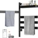 Smart Rotating Heated Towel Rack, 4-Bar, Matte Black | Wall-Mounted Electric Towel Warmer, Swivel Shelf, Wi-Fi App Control, 24H Timer, Stainless Steel