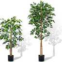 Aphighjoy Faux Plants Artificial Ficus Trees Eucalyptus Trees with Silk Leaves Fake Moss and Sturdy Nursery Pot, Fake Plants for Office Home Decor (4Ft&5Ft - 2Packs, Upgraded Ficus Tree)