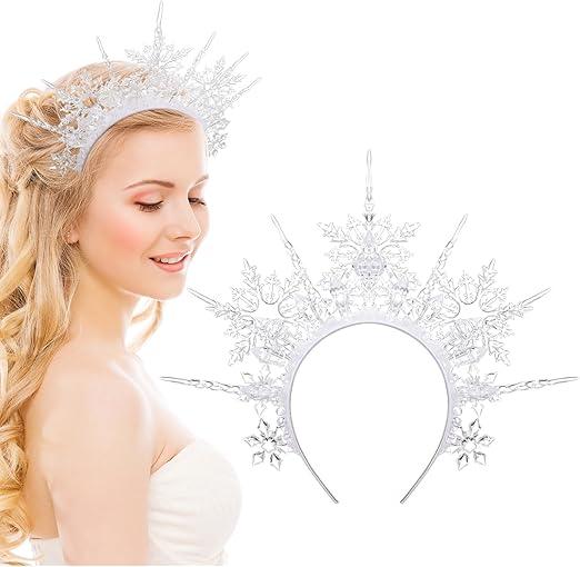 Suncalla Christmas Queen Crown Winter Snowflake Crystal Headband for Halloween Crowns Bride Women Quinceanera Headpieces Prom Party Princess Dress up Costume Christmas Hair Accessories