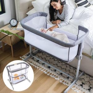 KoolerThings 3 in 1 Baby Bassinet, Bedside Sleeper, & Playpen, Easy Folding Portable Crib (Grey)- KoolaBaby (Mesh Bassinet), 33x20x33