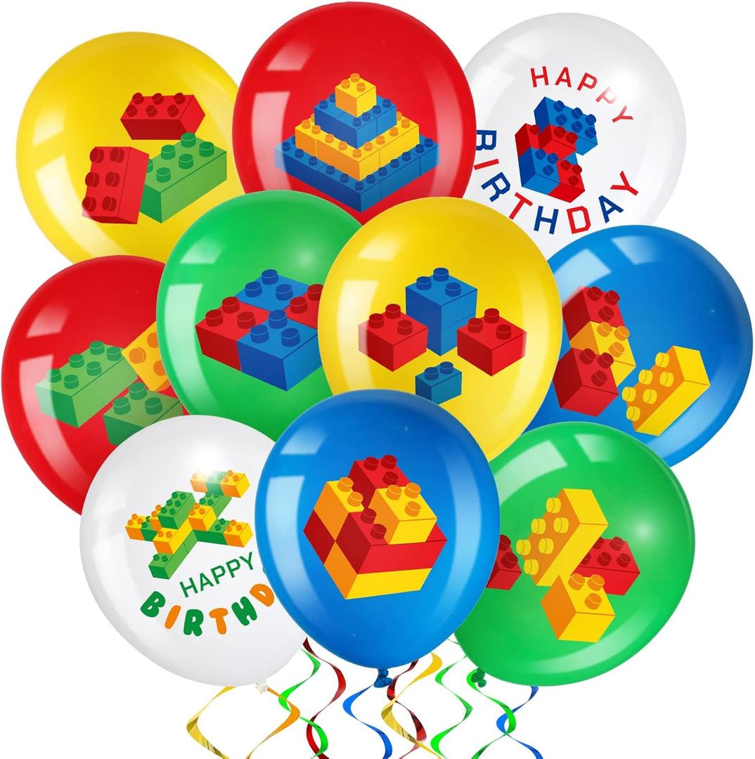 60 Pieces Building Blocks Birthday Party Balloons,brick Themed Latex Building Balloons Blocks Decorations for Kids Toddlers Birthday Party Supplies Decoration