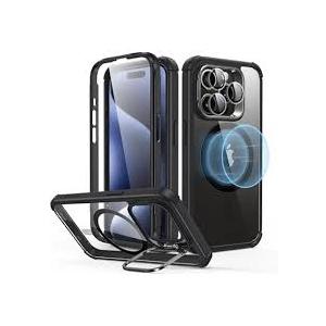 JETech Kickstand Case for iPhone 15 Pro 6.1-Inch, Built-in Camera Ring Stand, Non-Yellowing Shockproof Phone Bumper Cover, Anti-Scratch Clear Back (Clear)