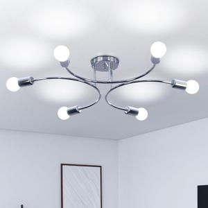 FRIXCHUR 6-Light Sputnik Chandelier, Sliver Mid-Century Modern Semi Flush Mount Ceiling Light, Metal Fixture With E26 Sockets For Bedroom, Living Room, Kitchen, Bulbs Not Included, Silver